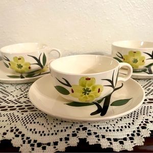 Three Vintage Joni Dixie Dogwood Cup and Saucer Sets